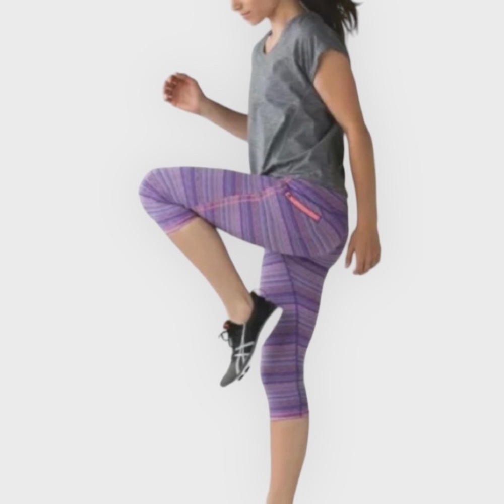 Lululemon Cropped Purple Striped Leggings Athletic - Picture 1 of 12